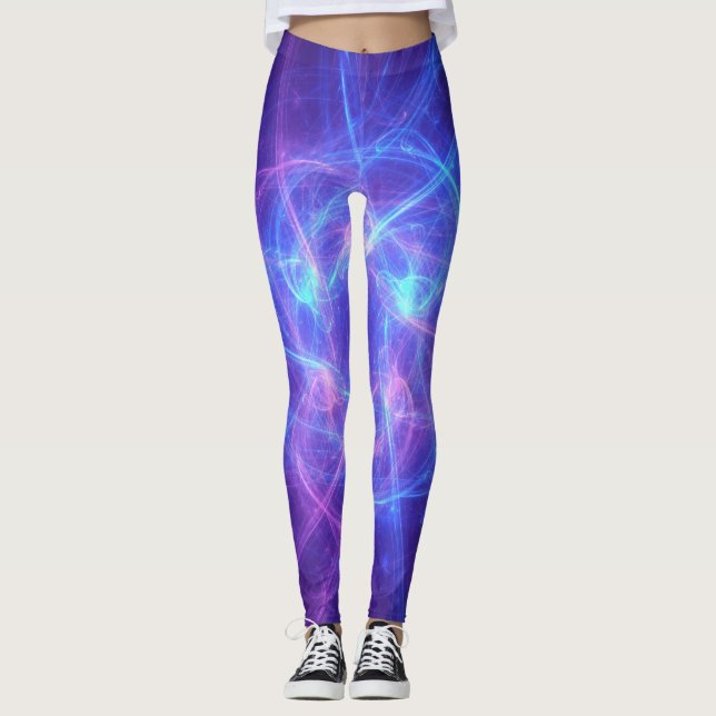 Abstract Blue and Pink Swirly Fractal Leggings (Front)