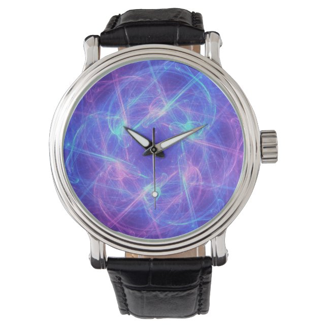 Abstract Blue and Pink Swirly Fractal Watch (Front)