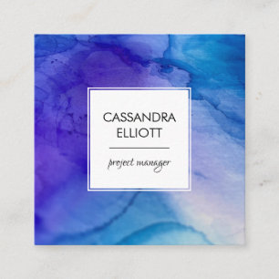 Abstract Blue and Purple Alcohol Ink Liquid Art Square Business Card