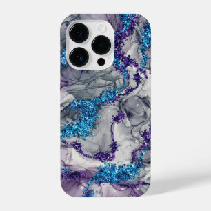 Abstract Blue and Purple Alcohol Ink Sparkles  iPhone 14 Pro Case
