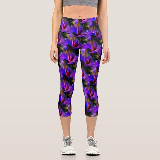 Abstract Blue And Purple Design    Capri Leggings (Front)