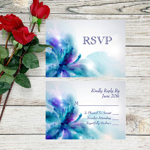 Abstract Blue and Purple Floral Design RSVP Card