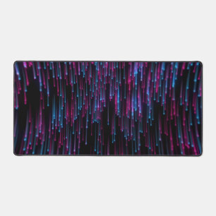 Abstract Blue and Purple Neon Lines on Black Desk Mat