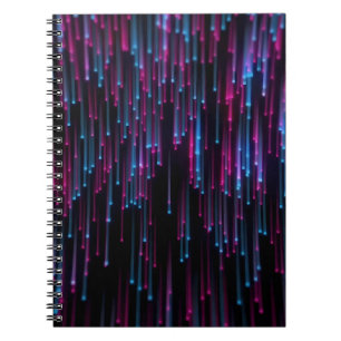 Abstract  Blue and Purple Neon Lines on Black Notebook