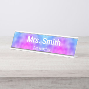 Abstract Blue and Purple Pattern Art Teacher Desk Name Plate