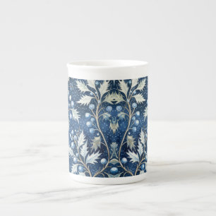Abstract Blue and Silver Christmas Floral Bone China Mug