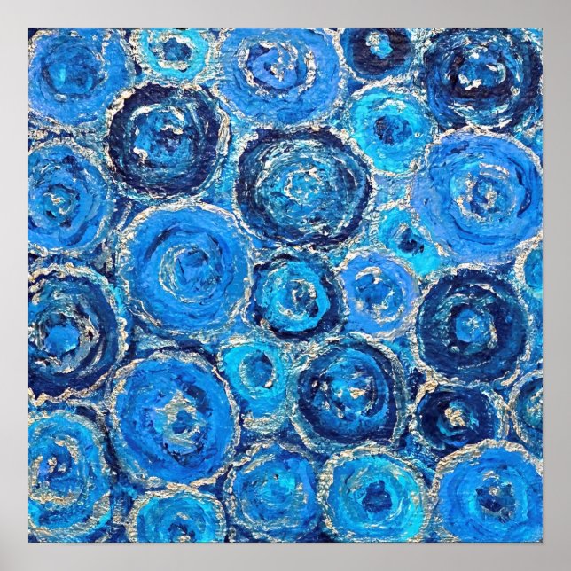 Abstract Blue and Silver Circles Poster (Front)