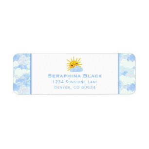 Abstract Blue And White Clouds Yellow Sunshine Return Address Label