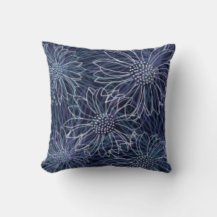 Abstract Blue and White Coastal Floral  Cushion