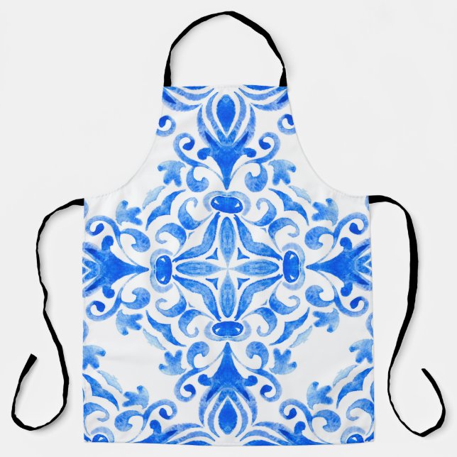 Abstract blue and white hand drawn tile seamless o apron (Front)