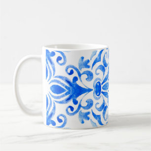 Abstract blue and white hand drawn tile seamless o coffee mug