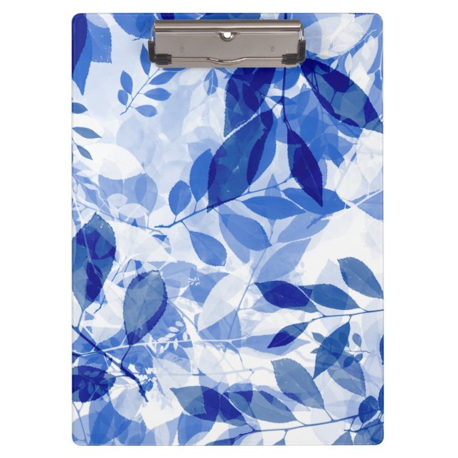 Abstract Blue and White Leaves Clipboard (Front)