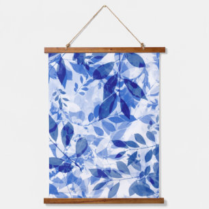 Abstract Blue and White Leaves Hanging Tapestry