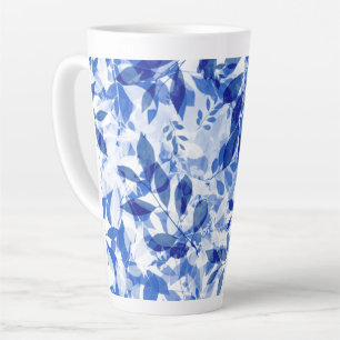 Abstract Blue and White Leaves Latte Mug