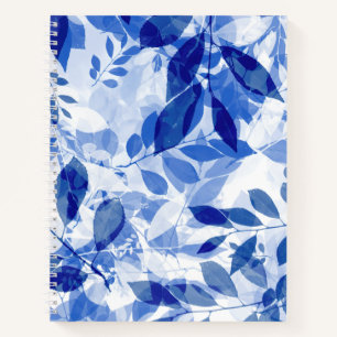 Abstract Blue and White Leaves Notebook