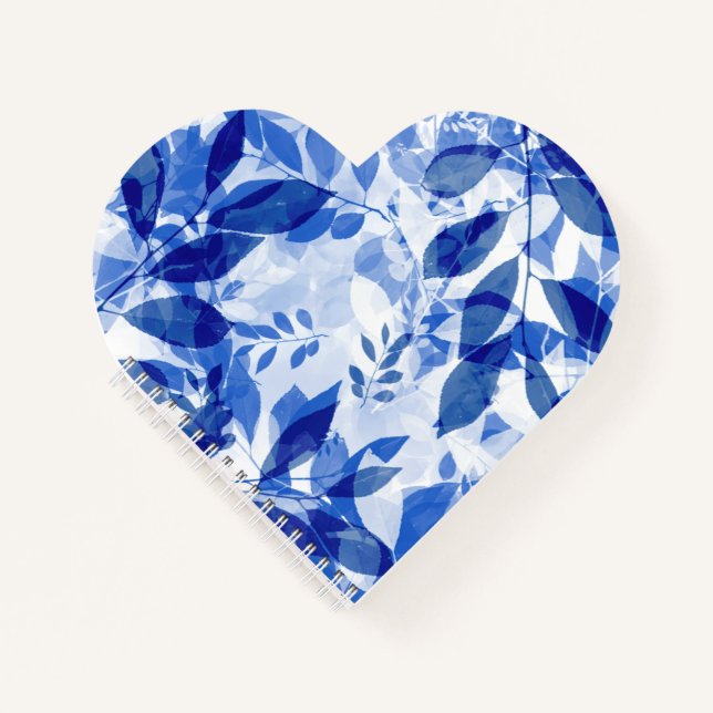 Abstract Blue and White Leaves Notebook (Front)