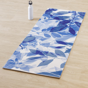 Abstract Blue and White Leaves Yoga Mat