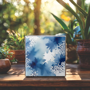 Abstract Blue and White Watercolor Design Ceramic Tile