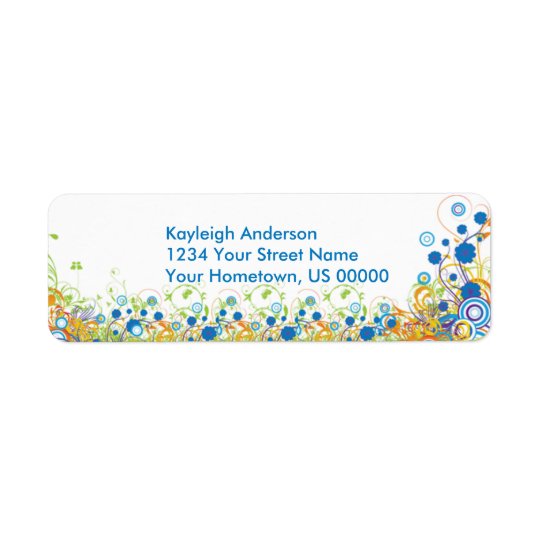 Abstract Blue and Yellow Flowers Return Address La Return Address Label