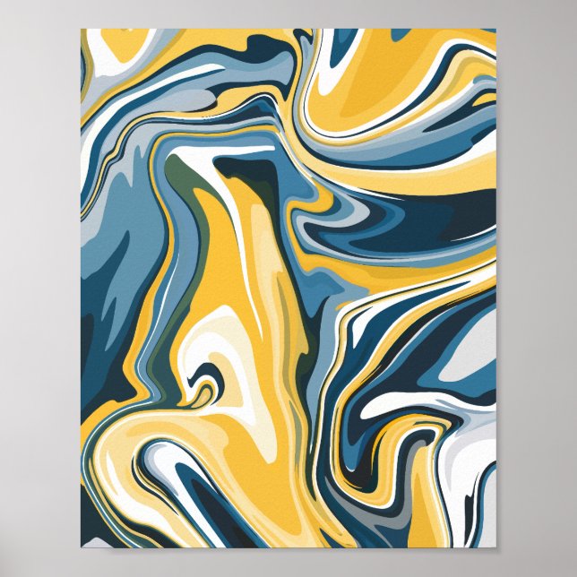 Abstract Blue and Yellow Flowing Pattern Poster (Front)