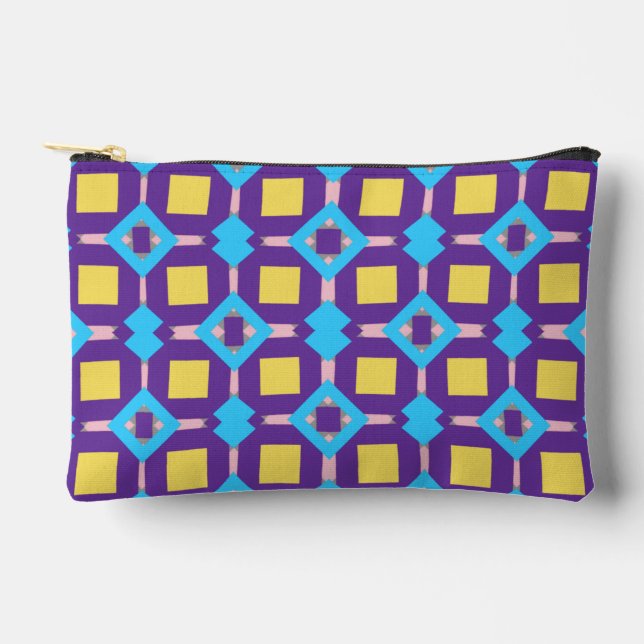 Abstract Blue and Yellow Pattern with Squares Accessory Pouch (Front)