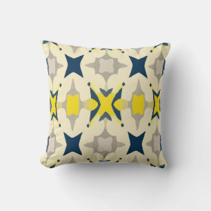 Abstract Blue and Yellow Stars on Cream Yellow Cushion