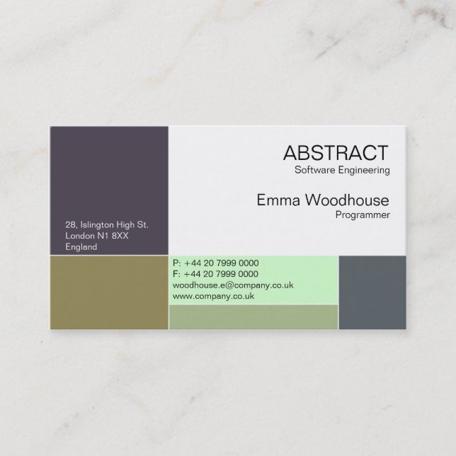 Abstract Blue, Aqua & Olive Business Card (Front)