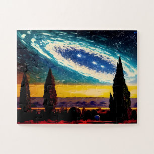 Abstract Blue Aqua Yellow Outer Space Amazement Jigsaw Puzzle