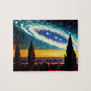 Abstract Blue Aqua Yellow Outer Space Landscape Jigsaw Puzzle