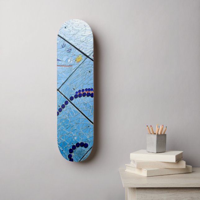 Abstract Blue Baltimore Geometric Mirror Mosaic Skateboard (Wall Art)