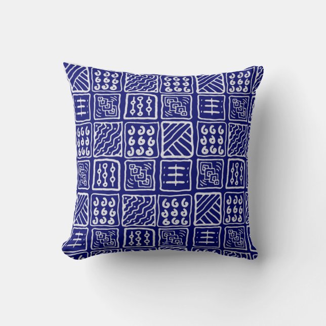 Abstract Blue Batik Pillow (Front)