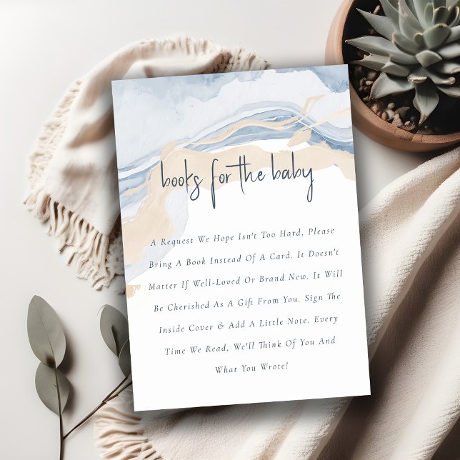 Abstract Blue Beige Coastal Books For Baby Shower Enclosure Card (Creator Uploaded)