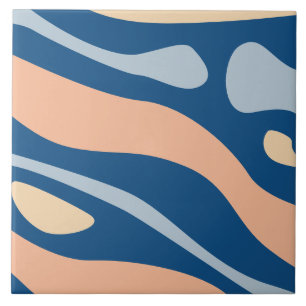 Abstract Blue Beige Peach Wavy Liquid Pattern Ceramic Tile