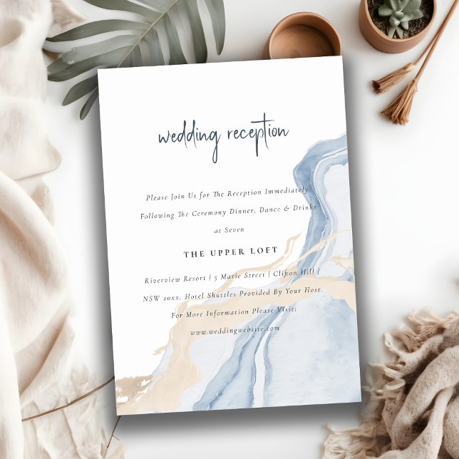 Abstract Blue Beige Sea Beach Wedding Reception Enclosure Card (Creator Uploaded)
