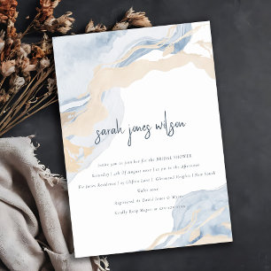Abstract Blue Beige Sea Sand Beach Bridal Shower Invitation