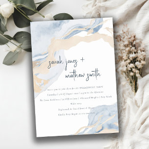 Abstract Blue Beige Sea Sand Beach Engagement Invitation