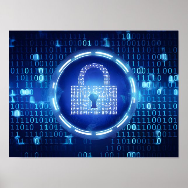 Abstract Blue Binary Data Background Poster (Front)