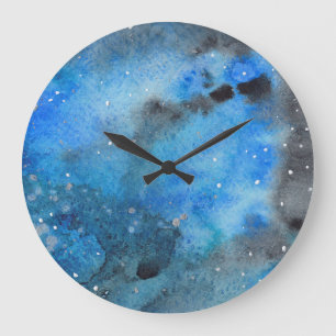 Abstract Blue Black Watercolor Large Clock