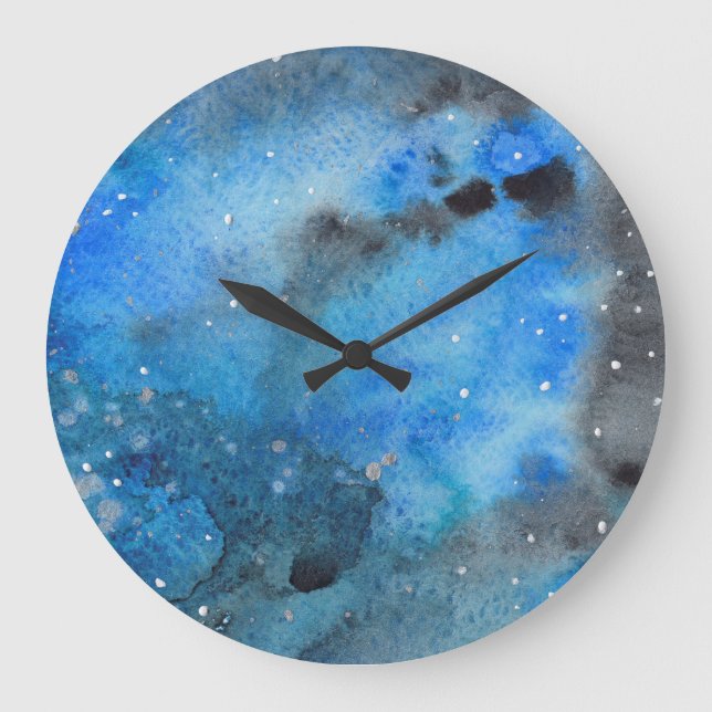 Abstract Blue Black Watercolor Large Clock (Front)