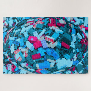 Abstract Blue Blocks Red Accent Challenging Jigsaw Puzzle