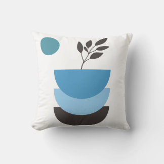 Abstract blue botanical leaf cushion