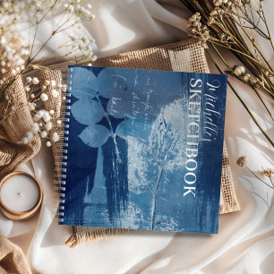 Abstract  Blue Botanical Sketchbook Monogram Notebook