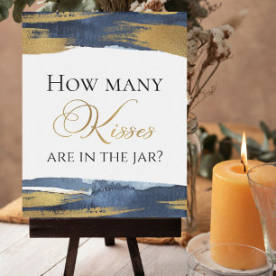 Abstract Blue Bridal Shower How Many Kisses Sign