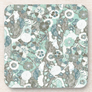 Abstract Blue Brown Flowers Coaster
