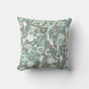 Abstract Blue Brown Flowers Cushion