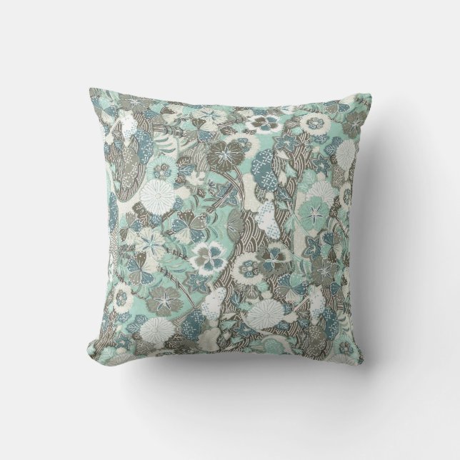 Abstract Blue Brown Flowers Cushion (Front)