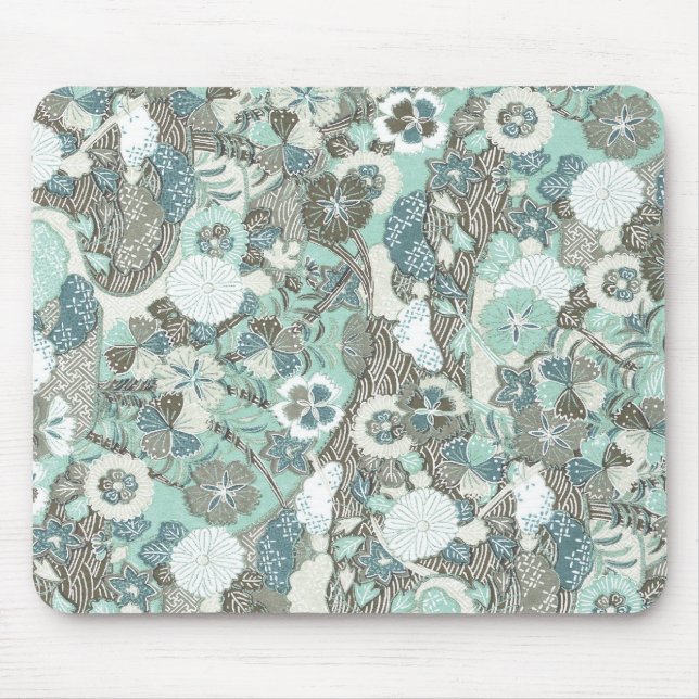 Abstract Blue Brown Flowers Mouse Pad (Front)