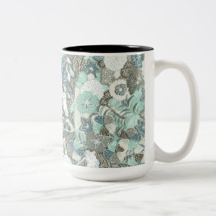 Abstract Blue Brown Flowers Two-Tone Coffee Mug