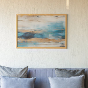 Abstract Blue Brown Modern painting Poster