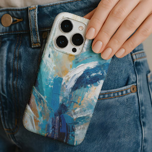 Abstract Blue Brush Strokes Modern Art iPhone 16 Pro Max Case